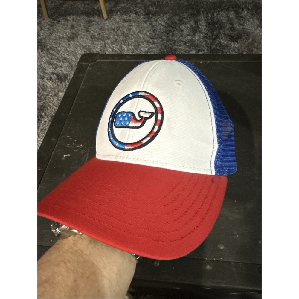 Vineyard Vines Hat Cap Trucker Snap Back One Size Red White Blue Mens USA Whale